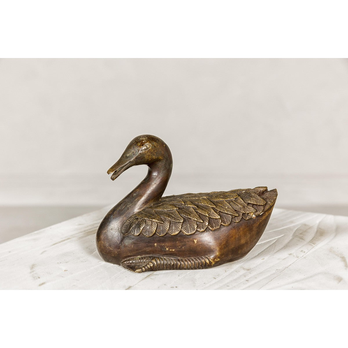 Bronze Tabletop Vintage Duck Statuette, Lost Wax with Fine Details-2. Asian & Chinese Furniture, Art, Antiques, Vintage Home Décor for sale at FEA Home