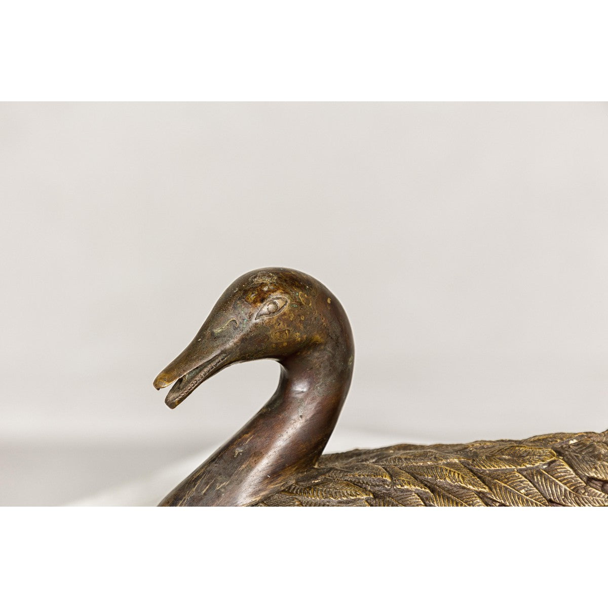 Bronze Tabletop Vintage Duck Statuette, Lost Wax with Fine Details-3. Asian & Chinese Furniture, Art, Antiques, Vintage Home Décor for sale at FEA Home