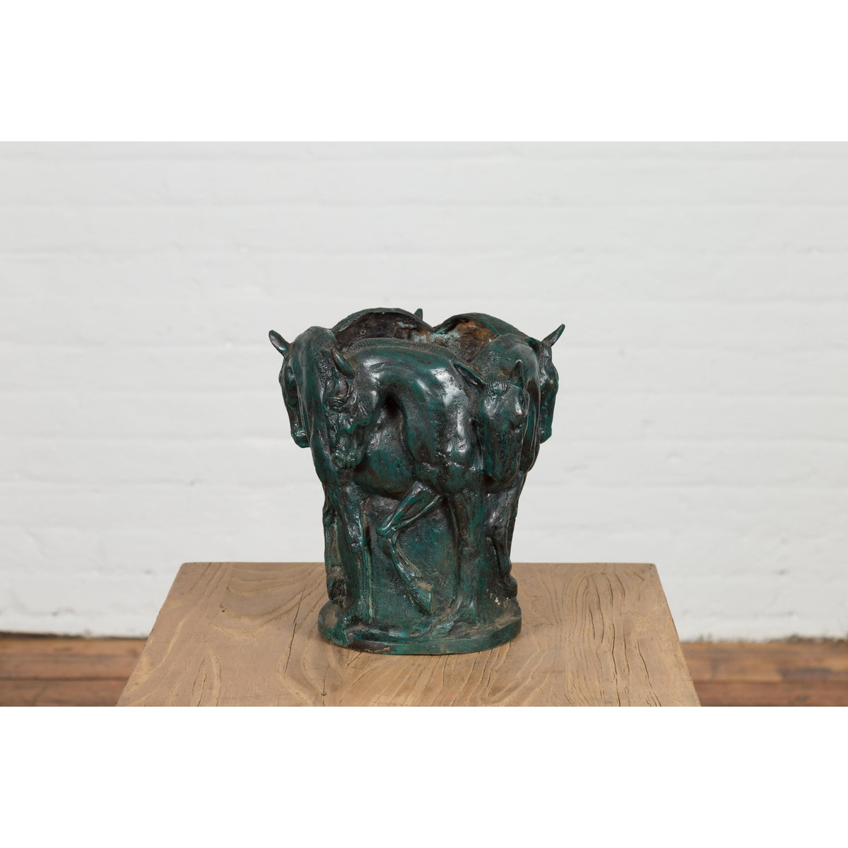 Bronze Indoor/Outdoor Planter with Horse Relief-13. Asian & Chinese Furniture, Art, Antiques, Vintage Home Décor for sale at FEA Home
