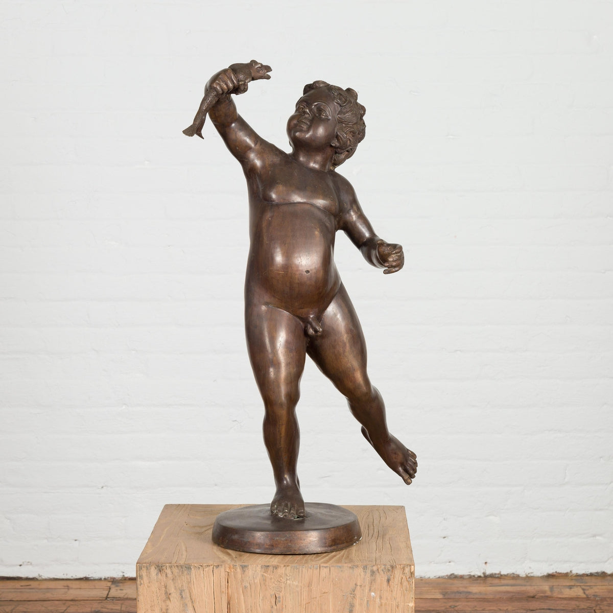 Classical Bronze Tabletop Statue of a Putto Holding a Frog-3. Asian & Chinese Furniture, Art, Antiques, Vintage Home Décor for sale at FEA Home