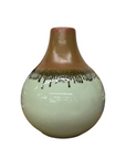 Round Celadon Green & Brown Ceramic Drip Design Vase - FEA Home