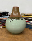 Round Celadon Green & Brown Ceramic Drip Design Vase - FEA Home