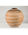 Round Ceramic Artisan Vase with Swirled Earth-Tone Design