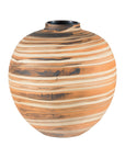 Round Ceramic Artisan Vase with Swirled Earth-Tone Design