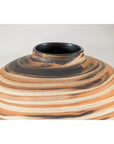 Round Ceramic Artisan Vase with Swirled Earth-Tone Design