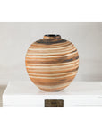 Round Ceramic Artisan Vase with Swirled Earth-Tone Design