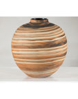 Round Ceramic Artisan Vase with Swirled Earth-Tone Design