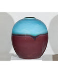 Round Ceramic Vase with Turquoise Glaze & Brown Bottom