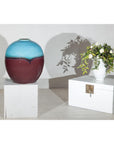 Round Ceramic Vase with Turquoise Glaze & Brown Bottom
