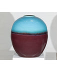 Round Ceramic Vase with Turquoise Glaze & Brown Bottom