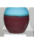 Round Ceramic Vase with Turquoise Glaze & Brown Bottom