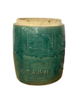 Round Green Glazed Ceramic Jar with Chinese Markings - FEA Home