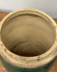 Round Green Glazed Ceramic Jar with Chinese Markings - FEA Home