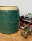 Round Green Glazed Ceramic Jar with Chinese Markings - FEA Home