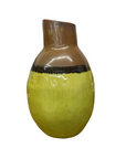 Round Pistachio Green Ceramic Vase with Brown Curved Top - FEA Home