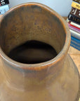 Round Pistachio Green Ceramic Vase with Brown Curved Top - FEA Home