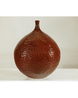 Rounded Red-Brown Glossy Textured Honeycomb Ceramic Vase - image 10