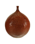 Rounded Red-Brown Glossy Textured Honeycomb Ceramic Vase - image 12