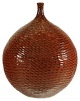 Rounded Red-Brown Glossy Textured Honeycomb Ceramic Vase - image 1