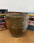 Rustic Brown Pottery Planter Jar with Pattern and Drip Glaze - FEA Home