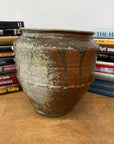 Rustic Brown Pottery Planter Jar with Pattern and Drip Glaze - FEA Home