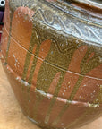 Rustic Brown Pottery Planter Jar with Pattern and Drip Glaze - FEA Home