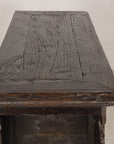 Top view of cabinet showing aged wood grain