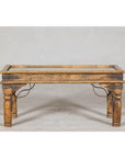 Rustic Coffee Table with Antique Ironwork and Custom Glass - Vintage-3. Asian & Chinese Furniture, Art, Antiques, Vintage Home Décor for sale at FEA Home