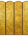 Scalloped Four-Panel Screen in Distressed Gold Leaf with Nailhead Trim-1. Asian & Chinese Furniture, Art, Antiques, Vintage Home Décor for sale at FEA Home