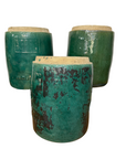 Set of Round Green Glazed Storage Jars with Markings - FEA Home