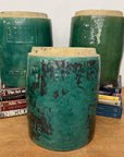 Set of Round Green Glazed Storage Jars with Markings - FEA Home