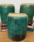 Set of Round Green Glazed Storage Jars with Markings - FEA Home