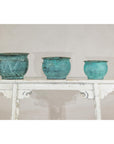 Set of Three Aged Vintage Turquoise Copper Cachepots - image 3