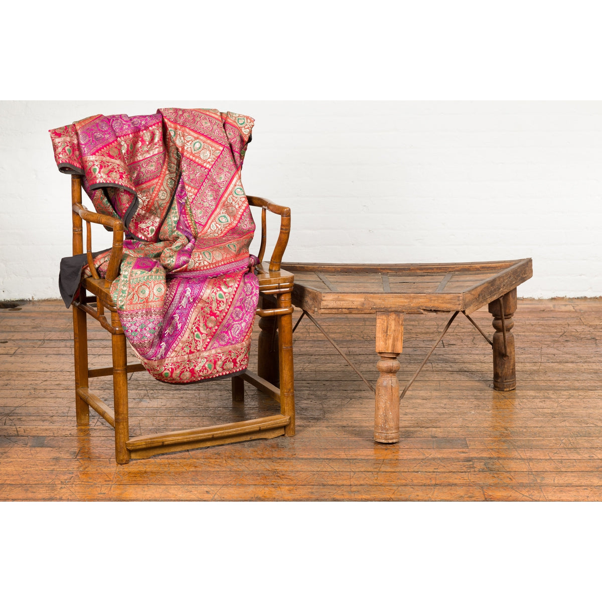 19th Century Indian Bullock Cart Made into a Coffee Table with Iron Details-3. Asian & Chinese Furniture, Art, Antiques, Vintage Home Décor for sale at FEA Home