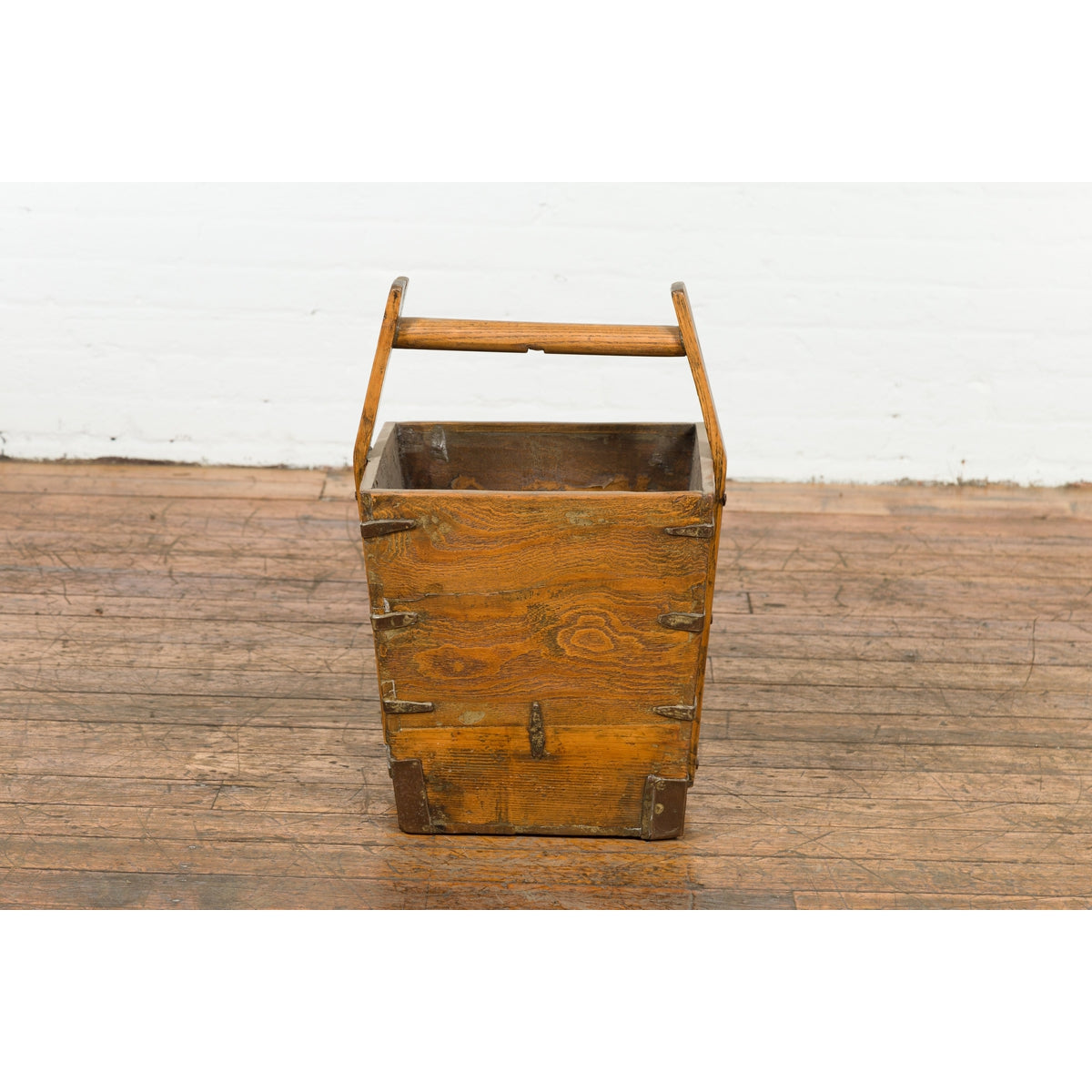 19th Century Wood and Metal Grain Basket with Carrying Handle-10. Asian & Chinese Furniture, Art, Antiques, Vintage Home Décor for sale at FEA Home