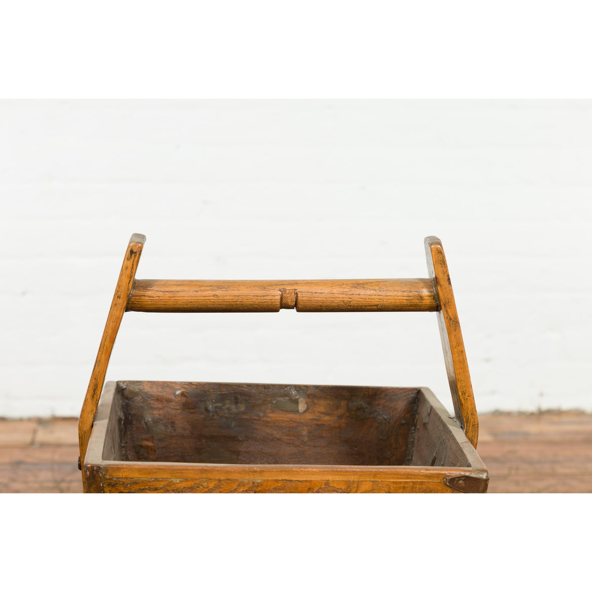 19th Century Wood and Metal Grain Basket with Carrying Handle-3. Asian & Chinese Furniture, Art, Antiques, Vintage Home Décor for sale at FEA Home