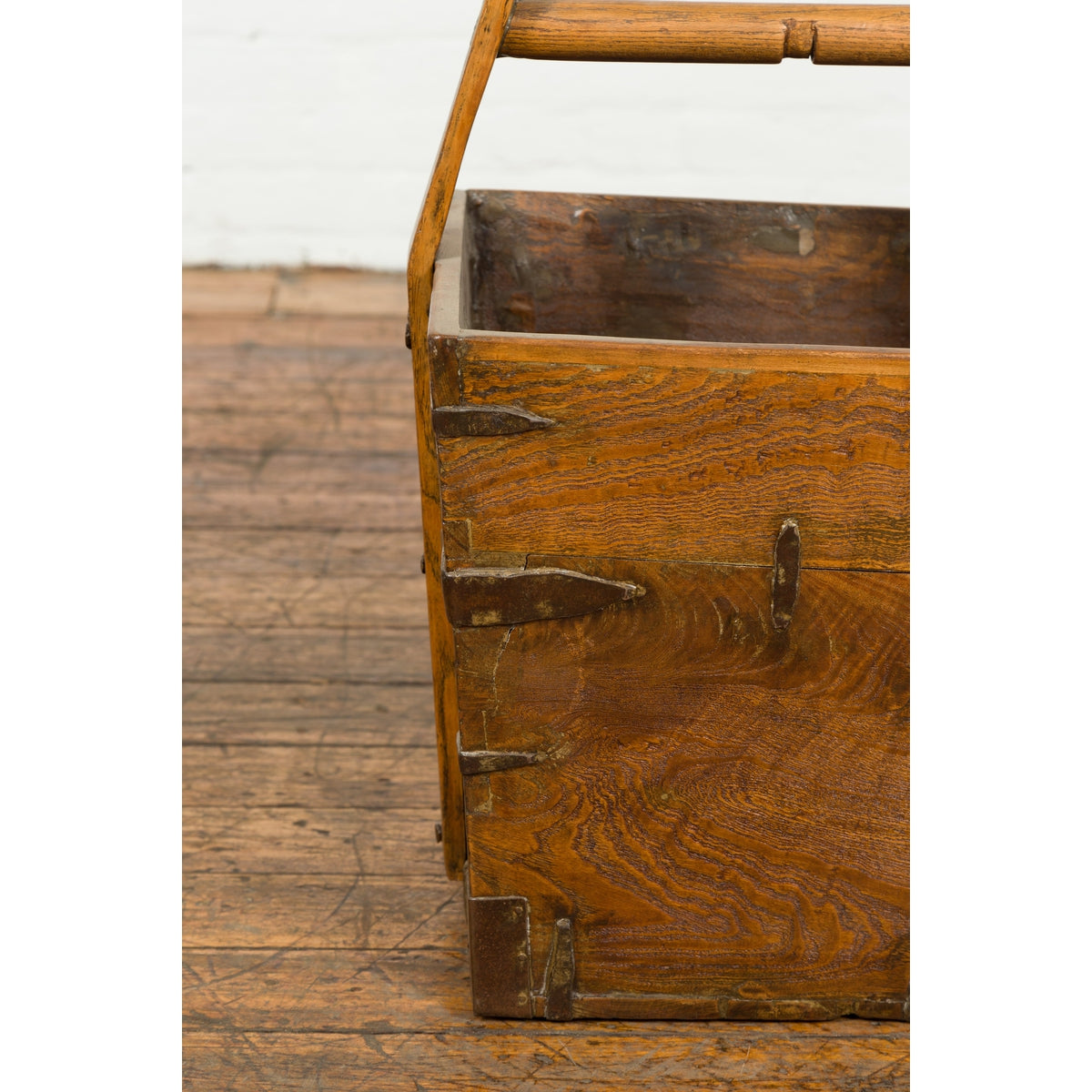 19th Century Wood and Metal Grain Basket with Carrying Handle-7. Asian & Chinese Furniture, Art, Antiques, Vintage Home Décor for sale at FEA Home