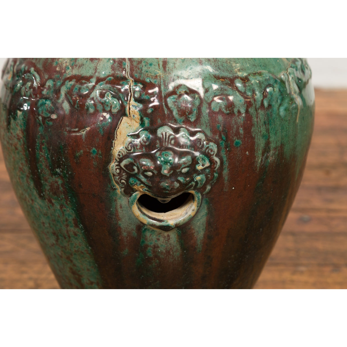 Antique Annamese Green and Brown Glazed Ceramic Garden Seat on Shaped Base-13. Asian & Chinese Furniture, Art, Antiques, Vintage Home Décor for sale at FEA Home