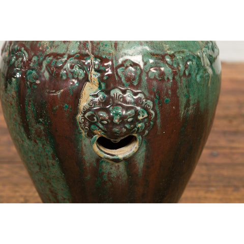 Antique Annamese Green and Brown Glazed Ceramic Garden Seat on Shaped Base-YN7682-13. Asian & Chinese Furniture, Art, Antiques, Vintage Home Décor for sale at FEA Home