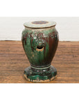 Antique Annamese Green and Brown Glazed Ceramic Garden Seat on Shaped Base-15. Asian & Chinese Furniture, Art, Antiques, Vintage Home Décor for sale at FEA Home