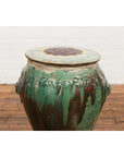 Antique Annamese Green and Brown Glazed Ceramic Garden Seat on Shaped Base-6. Asian & Chinese Furniture, Art, Antiques, Vintage Home Décor for sale at FEA Home