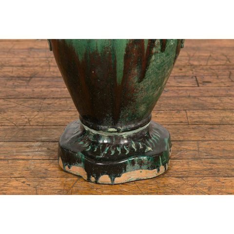 Antique Annamese Green and Brown Glazed Ceramic Garden Seat on Shaped Base-YN7682-7. Asian & Chinese Furniture, Art, Antiques, Vintage Home Décor for sale at FEA Home
