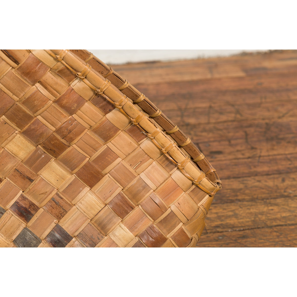 Antique Rustic Hand Woven Karagumoy Filipino Two Toned Grain Basket-10. Asian & Chinese Furniture, Art, Antiques, Vintage Home Décor for sale at FEA Home