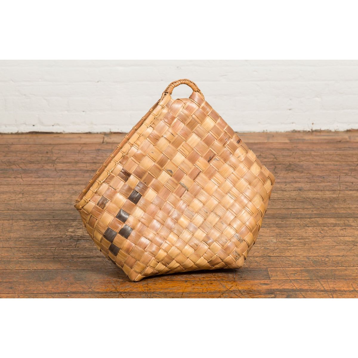 Antique Rustic Hand Woven Karagumoy Filipino Two Toned Grain Basket-13. Asian & Chinese Furniture, Art, Antiques, Vintage Home Décor for sale at FEA Home
