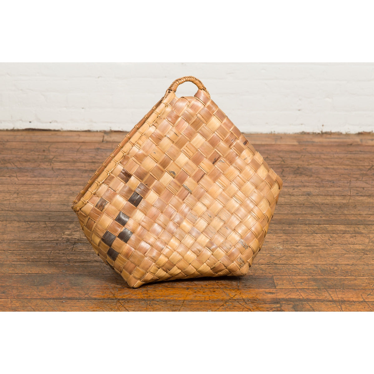 Antique Rustic Hand Woven Karagumoy Filipino Two Toned Grain Basket-14. Asian & Chinese Furniture, Art, Antiques, Vintage Home Décor for sale at FEA Home