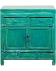 Aqua Teal Side Cabinet with Two Drawers over Two Doors-1. Asian & Chinese Furniture, Art, Antiques, Vintage Home Décor for sale at FEA Home