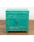 Aqua Teal Side Cabinet with Two Drawers over Two Doors-11. Asian & Chinese Furniture, Art, Antiques, Vintage Home Décor for sale at FEA Home