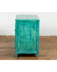 Aqua Teal Side Cabinet with Two Drawers & Double Doors-14. Asian & Chinese Furniture, Art, Antiques, Vintage Home Décor for sale at FEA Home