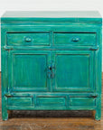 Aqua Teal Side Cabinet with Two Drawers & Double Doors-2. Asian & Chinese Furniture, Art, Antiques, Vintage Home Décor for sale at FEA Home