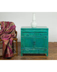 Aqua Teal Side Cabinet with Two Drawers & Double Doors-3. Asian & Chinese Furniture, Art, Antiques, Vintage Home Décor for sale at FEA Home